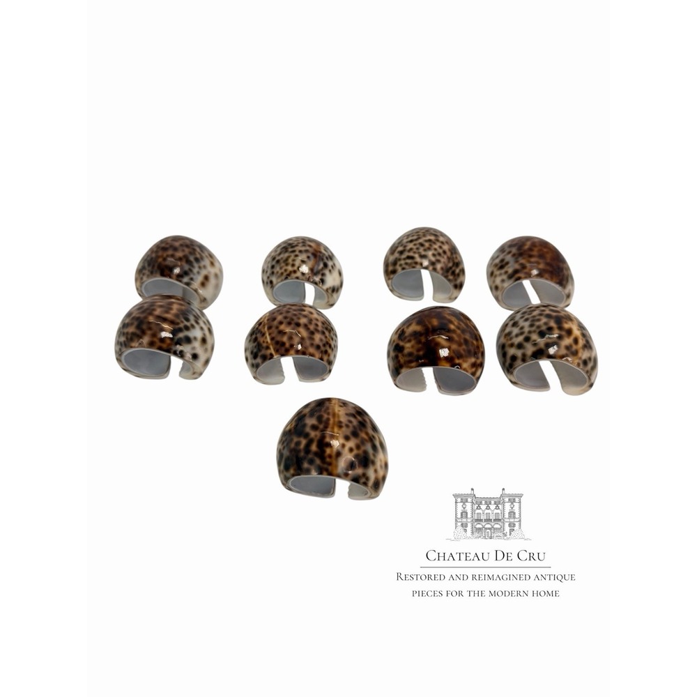 9 Tiger Cowrie Shell Napkin Rings Nautical Beach Vintage House Coastal Decor